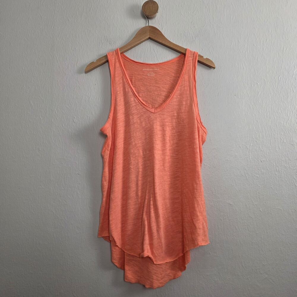 American Eagle Coral Melon High-Low V-Neck Slub Knit Tank Top Small